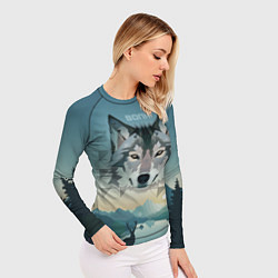Рашгард женский Серый волк - голова, цвет: 3D-принт — фото 2