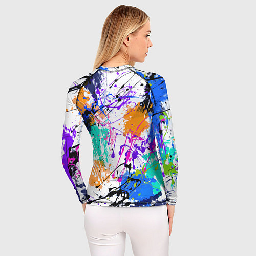 Женский рашгард Брызги и мазки разноцветных красок на белом фоне / 3D-принт – фото 4