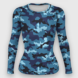 Рашгард женский Камуфляж Тёмно-Синий Camouflage Dark-Blue, цвет: 3D-принт