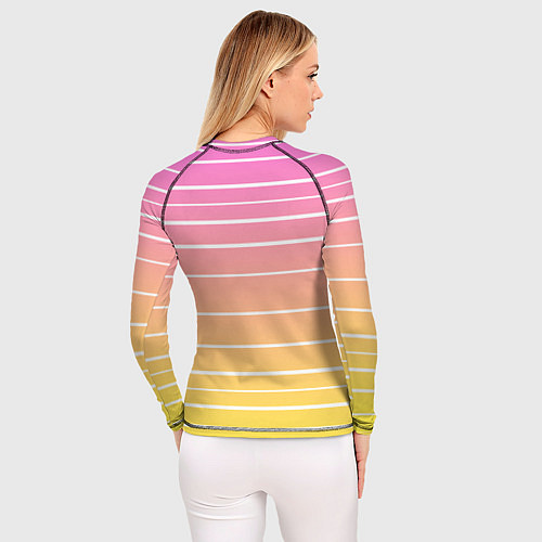 Женский рашгард Белые полосы на розовом и желтом градиенте / 3D-принт – фото 4