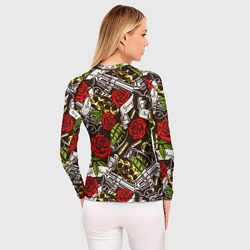Женский рашгард Мафия - кастеты, гранаты, пистолеты и розы / 3D-принт – фото 4
