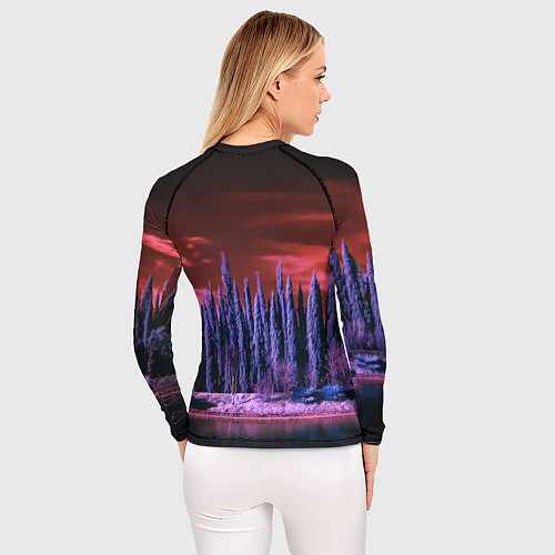 Женский рашгард Абстрактный фиолетовый лес и тёмная река / 3D-принт – фото 4
