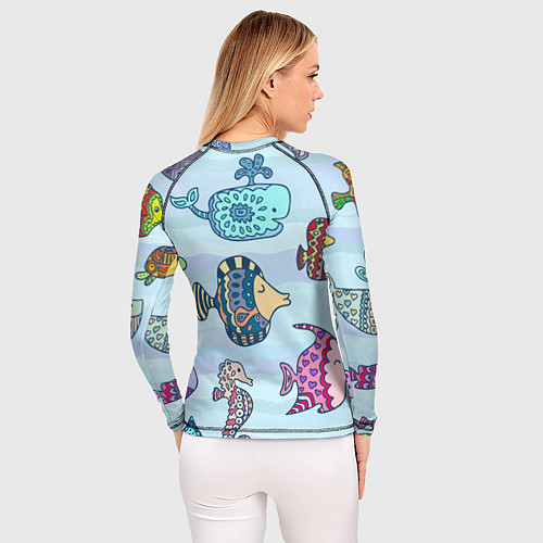 Женский рашгард Кит, черепаха, акула и другие обитатели океана / 3D-принт – фото 4