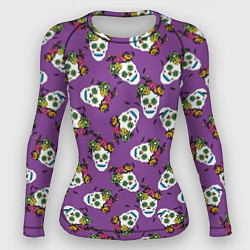 Рашгард женский Сахарные черепа на фиолетовом паттерн, цвет: 3D-принт