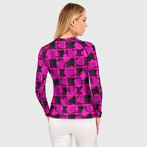 Женский рашгард Black and pink hearts pattern on checkered / 3D-принт – фото 4