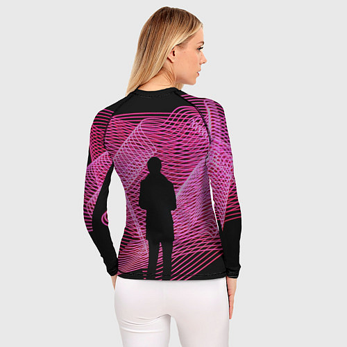Женский рашгард Неоновые розовые волны и силуэт человека / 3D-принт – фото 4