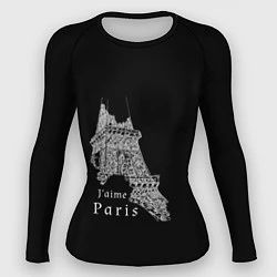 Рашгард женский Эйфелева башня и надпись Я люблю Париж на черном ф, цвет: 3D-принт