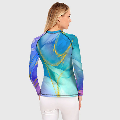 Женский рашгард Абстракция в разных оттенках синего с золотыми нит / 3D-принт – фото 4