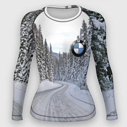 Рашгард женский BMW - зимняя дорога через лес, цвет: 3D-принт