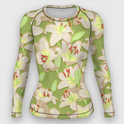 Рашгард женский Нежные цветы - лилии: цветной паттерн, цвет: 3D-принт