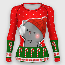 Рашгард женский Серый котик - играет в снежки, цвет: 3D-принт