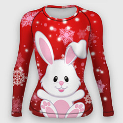 Рашгард женский Весёлый кролик в снежинках, цвет: 3D-принт