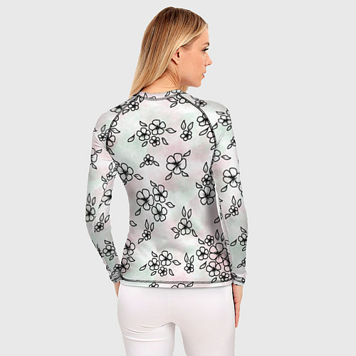 Женский рашгард Цветы сакуры на акварельном фоне - паттерн / 3D-принт – фото 4