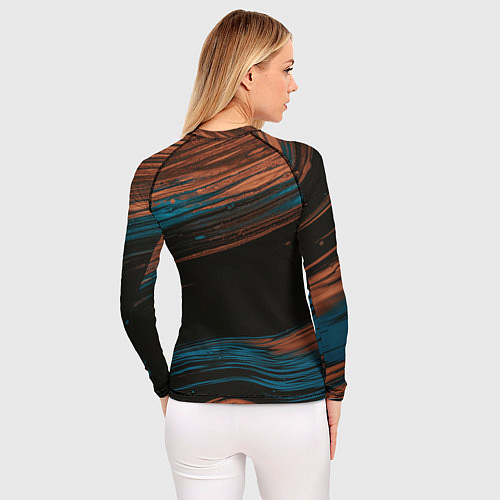 Женский рашгард Синие и оранжевые переливающиеся пески во тьме / 3D-принт – фото 4