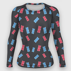 Рашгард женский Паттерн с мишкамиишками на темном фоне, цвет: 3D-принт