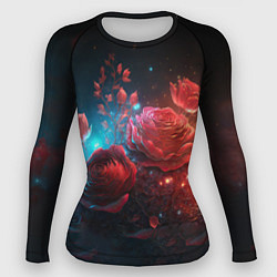 Рашгард женский Алые розы в ночном лесу, цвет: 3D-принт