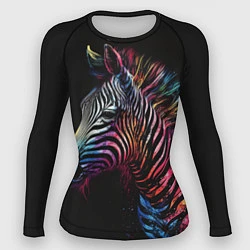 Рашгард женский Разноцветная зебра на темном фоне, цвет: 3D-принт