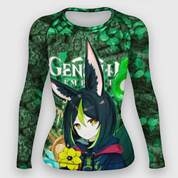 Рашгард женский Тигнари на фоне листвы, цвет: 3D-принт