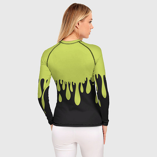 Женский рашгард Зеленые капли на черном / 3D-принт – фото 4