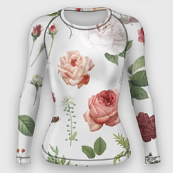 Рашгард женский Гербарий цветов на белом фоне, цвет: 3D-принт