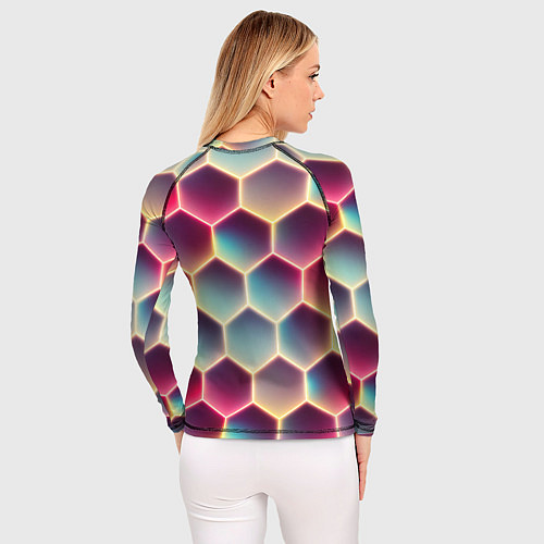 Женский рашгард Неоновый гексагон / 3D-принт – фото 4