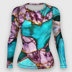 Рашгард женский Рисунок текстуры синего и фиолетового мрамора, цвет: 3D-принт