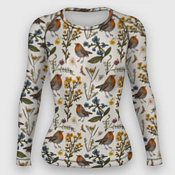 Рашгард женский Птицы малиновки и зверобой, цвет: 3D-принт