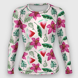 Рашгард женский Арбузы, цветы и тропические листья, цвет: 3D-принт