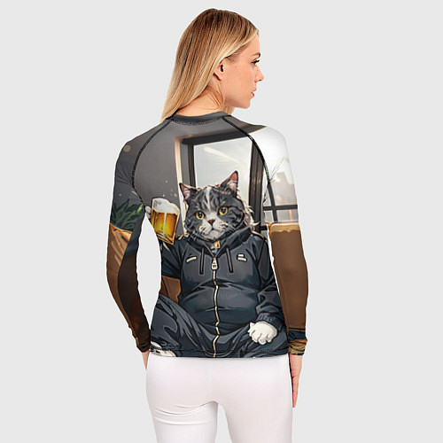 Женский рашгард Толстый кот со стаканом пива / 3D-принт – фото 4