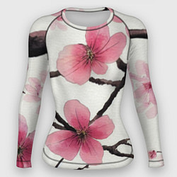 Рашгард женский Цветы и ветви японской сакуры - текстура холста, цвет: 3D-принт
