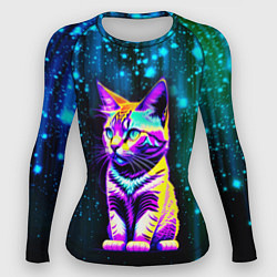 Рашгард женский Космический котёнок - звездопад, цвет: 3D-принт