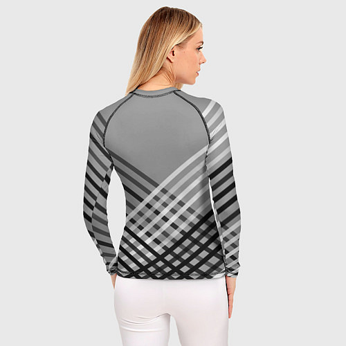 Женский рашгард Косые черно-белые полосы на сером / 3D-принт – фото 4