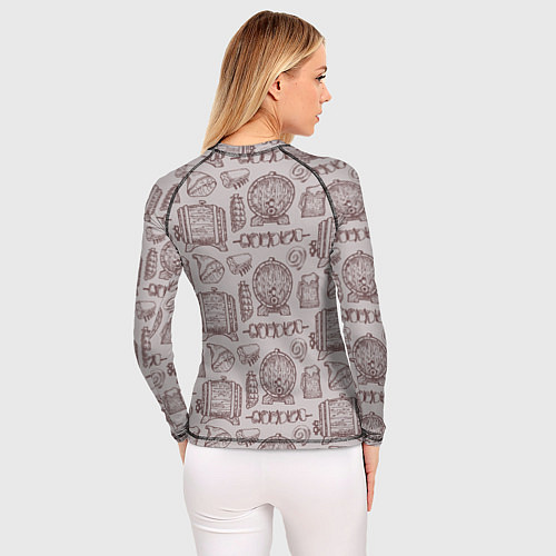 Женский рашгард Паттерн с деревянной кружкой и шашлыком в стиле кр / 3D-принт – фото 4