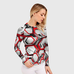 Рашгард женский Кибер Hexagon Красный, цвет: 3D-принт — фото 2