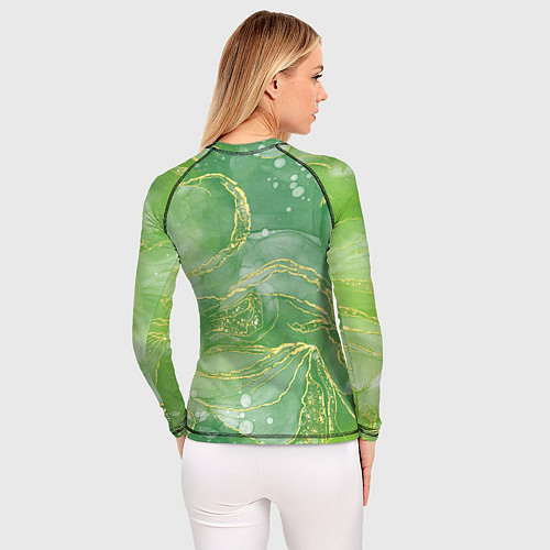 Женский рашгард Абстрактный зеленый мрамор с золотым / 3D-принт – фото 4