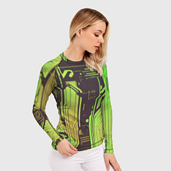 Рашгард женский Кибер схемы кислотно-зелёные, цвет: 3D-принт — фото 2