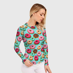Рашгард женский Разноцветные пончики паттерн, цвет: 3D-принт — фото 2