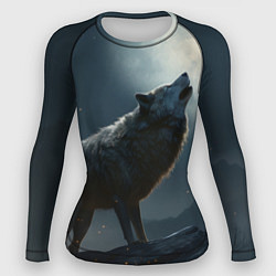 Рашгард женский Волк воющий на Луну, цвет: 3D-принт