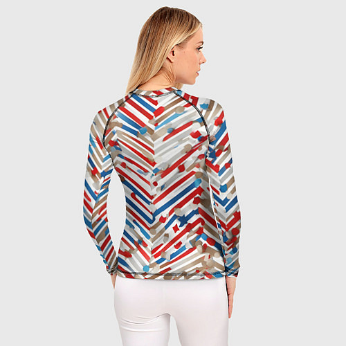 Женский рашгард Новогодние линии синий и красный / 3D-принт – фото 4