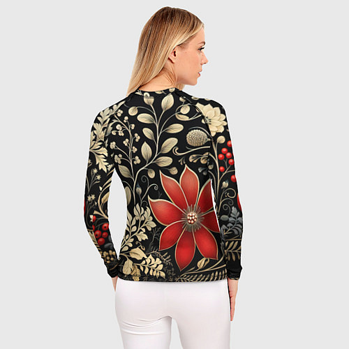 Женский рашгард Новогодние цветы и листья / 3D-принт – фото 4
