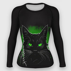 Рашгард женский Портрет черного кота в зеленом свечении, цвет: 3D-принт