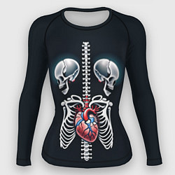 Рашгард женский Два сросшихся скелета и сердце, цвет: 3D-принт