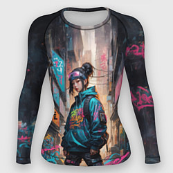 Рашгард женский Японская девушка в худи, цвет: 3D-принт