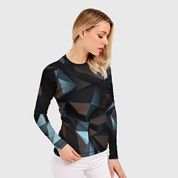 Рашгард женский Черная геометрическая абстракция - объемные грани, цвет: 3D-принт — фото 2