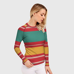 Рашгард женский Разноцветные вязаные полоски, цвет: 3D-принт — фото 2