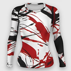 Рашгард женский Чёрные и красные брызги на белом фоне, цвет: 3D-принт