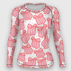 Рашгард женский Узор с розовыми бантами в горошек, цвет: 3D-принт