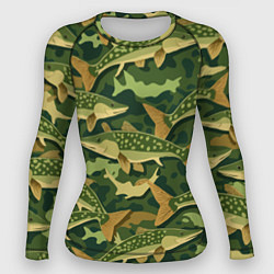 Рашгард женский Камуфляж рыболова - рыба щука, цвет: 3D-принт