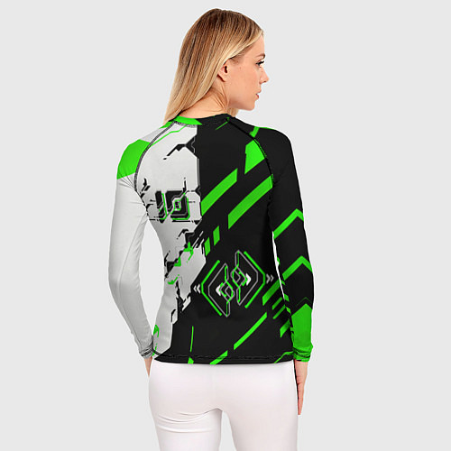 Женский рашгард Зелёные и чёрные техно линии / 3D-принт – фото 4