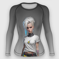 Рашгард женский Блондинка в белой футболке Cyberpunk 2077, цвет: 3D-принт